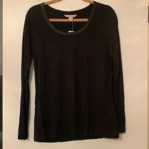 Banana Republic Black T-shirt with Faux Leather Trim on Neck, NWT size Medium